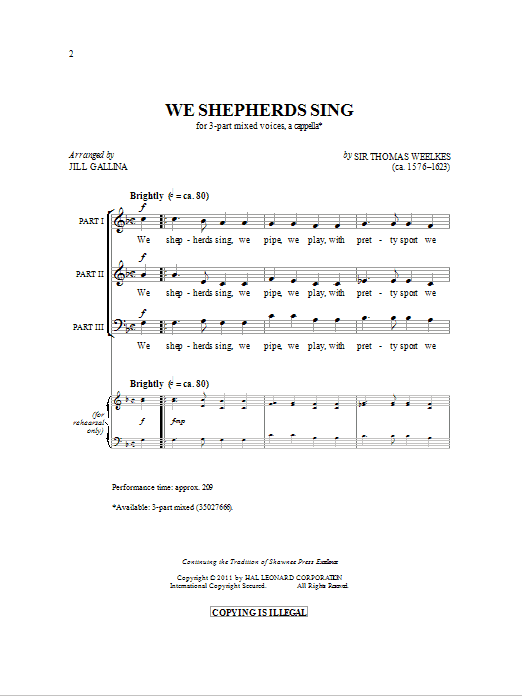 Jill Gallina We Shepherds Sing sheet music notes and chords. Download Printable PDF.