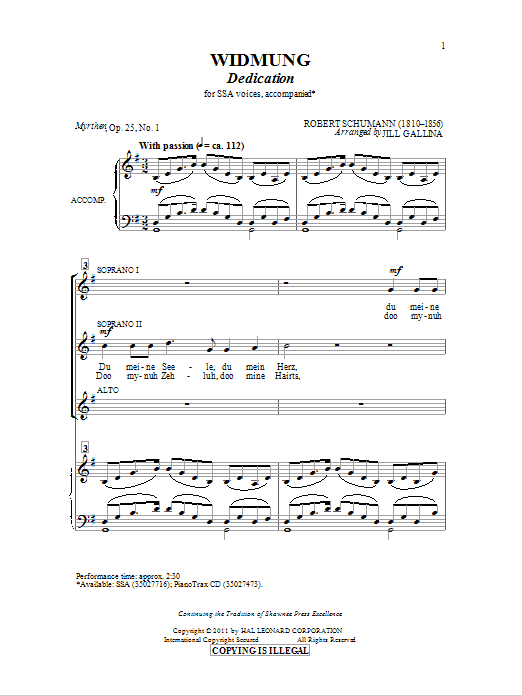 Jill Gallina Widmung sheet music notes and chords. Download Printable PDF.