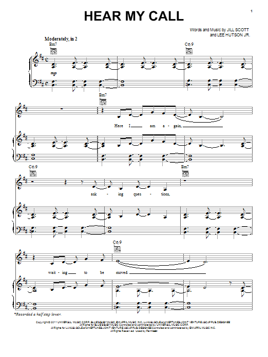 Jill Scott Hear My Call sheet music notes and chords. Download Printable PDF.