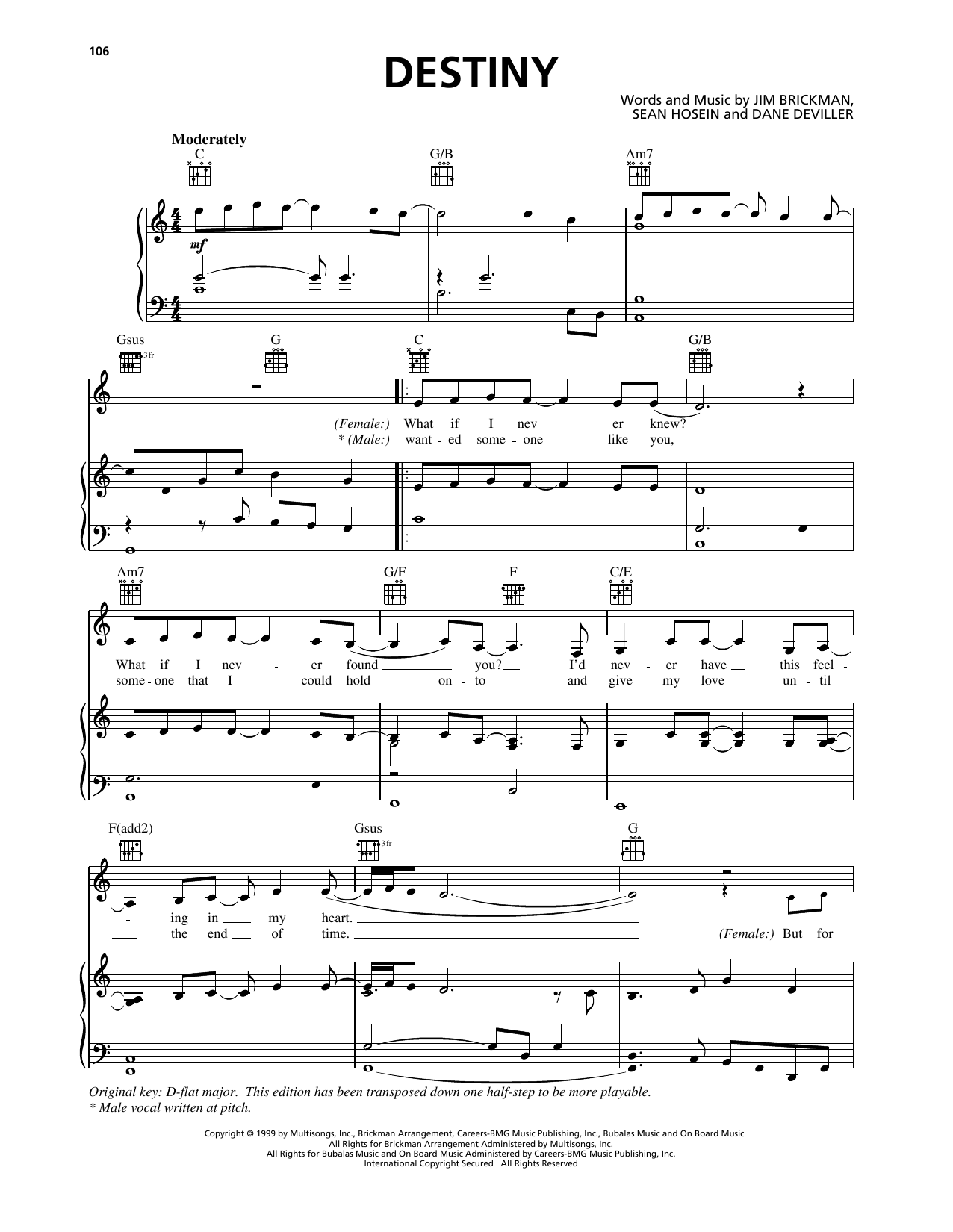 Jim Brickman Destiny sheet music notes and chords. Download Printable PDF.