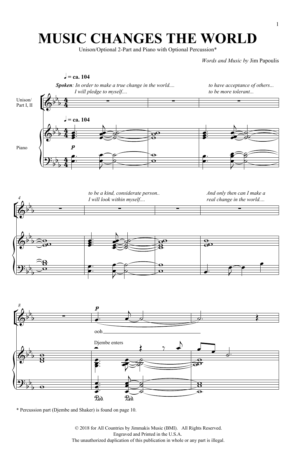 Jim Papoulis Music Changes The World sheet music notes and chords. Download Printable PDF.