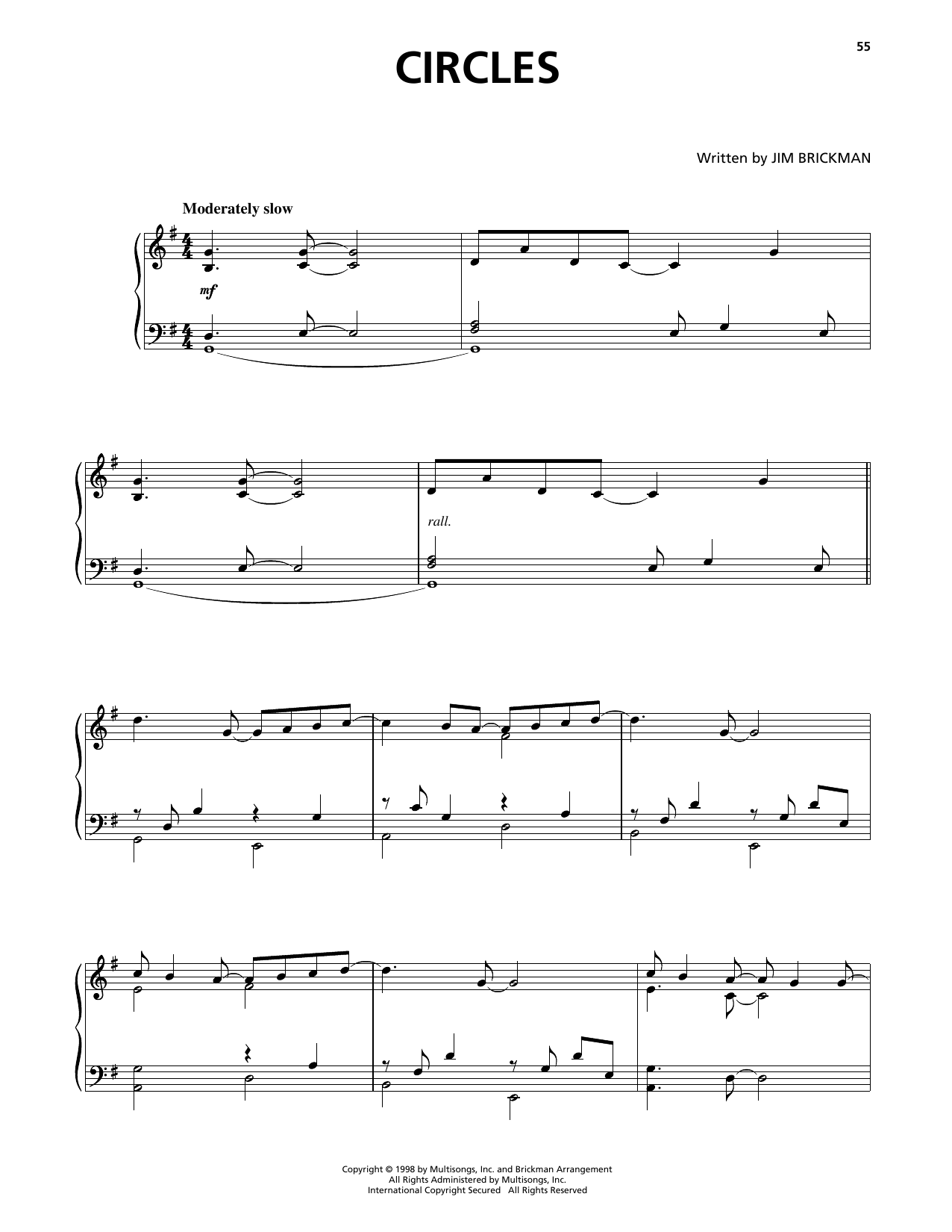 Jim Brickman Circles sheet music notes and chords. Download Printable PDF.