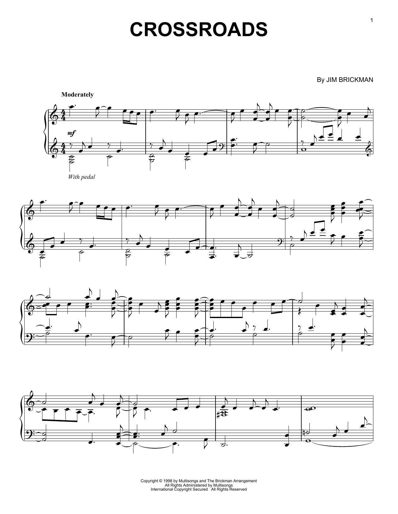 Jim Brickman Crossroads sheet music notes and chords. Download Printable PDF.