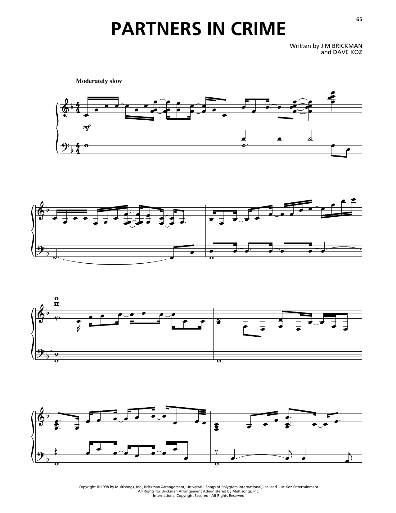 Jim Brickman Partners In Crime sheet music notes and chords. Download Printable PDF.