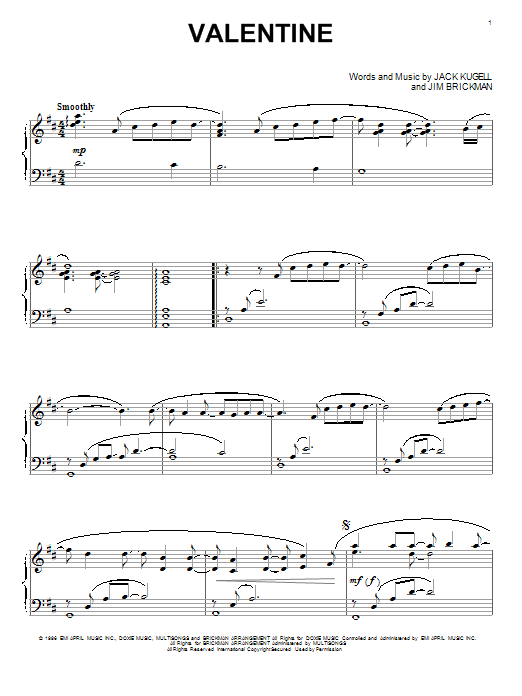 Jim Brickman with Martina McBride Valentine sheet music notes and chords. Download Printable PDF.
