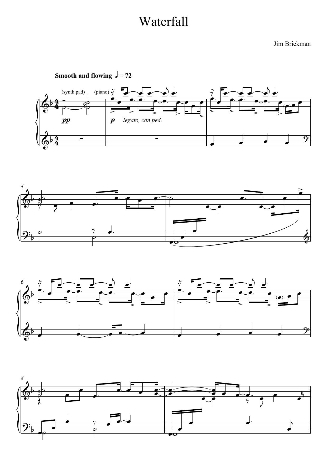 Jim Brickman Waterfall sheet music notes and chords. Download Printable PDF.