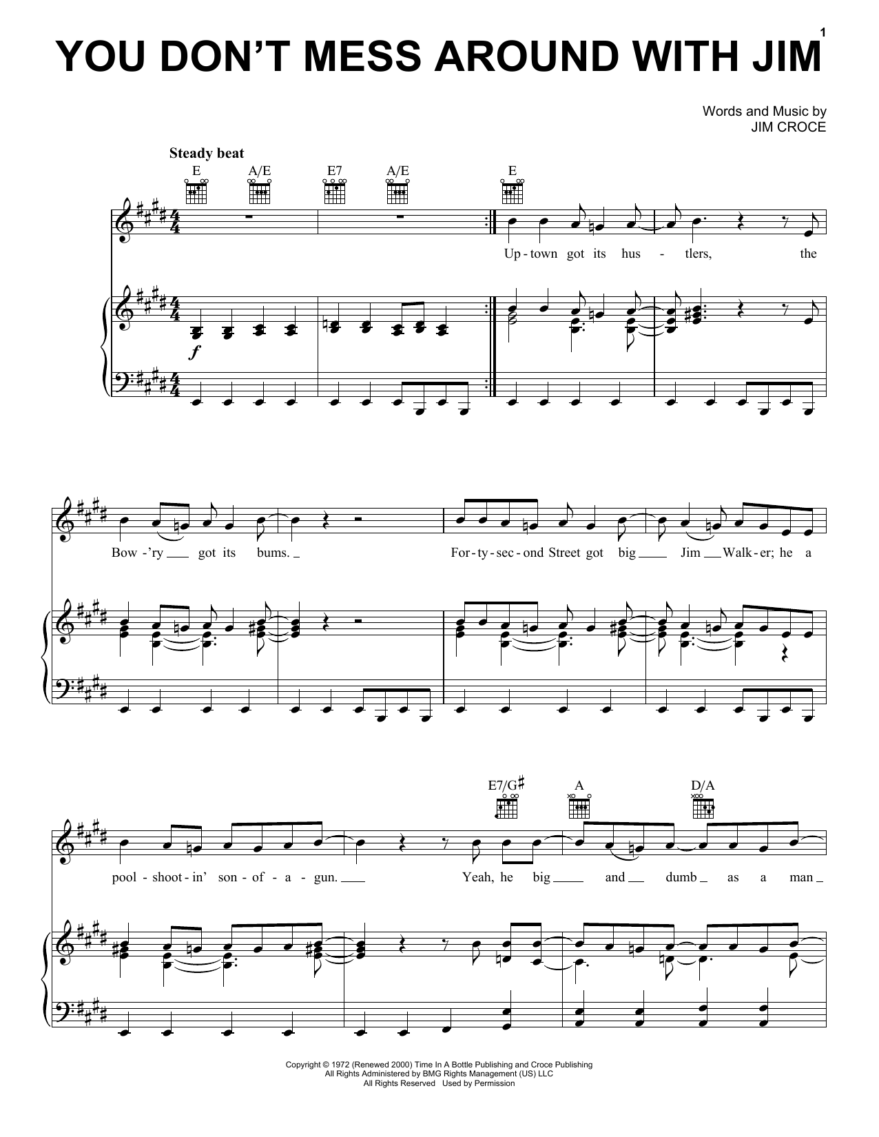 en lille fårehyrde Skærpe Jim Croce "You Don't Mess Around With Jim" Sheet Music PDF Notes, Chords |  Country Score Guitar Tab (Single Guitar) Download Printable. SKU: 68055