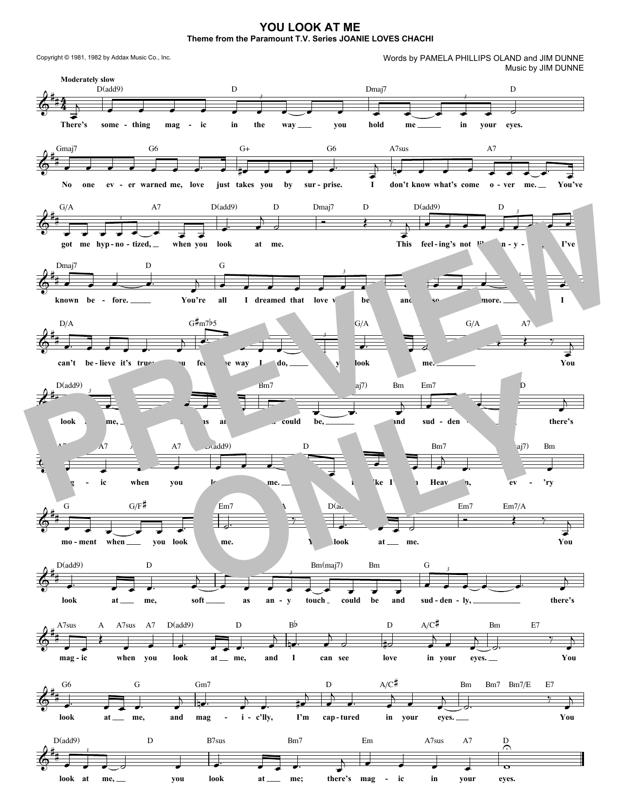 Learn to play Jim Dunne You Look At Me (from Joanie Loves Chachi) sheet music for Lead Sheet / Fake Book in minutes. Price: 5.9900$ Jim Dunne You Look At Me (from Joanie Loves Chachi) sheet music notes and chords arranged for Lead Sheet / Fake Book