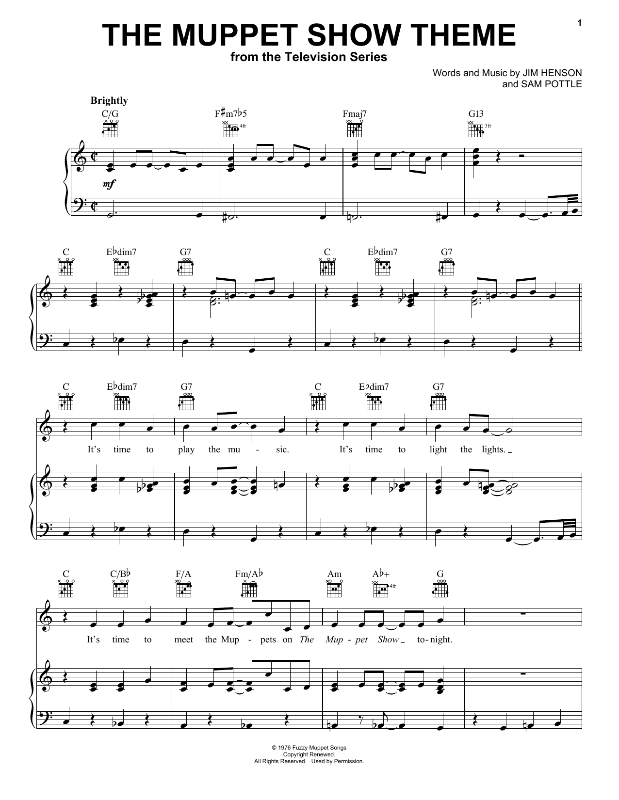 Jim Henson The Muppet Show Theme sheet music notes and chords. Download Printable PDF.