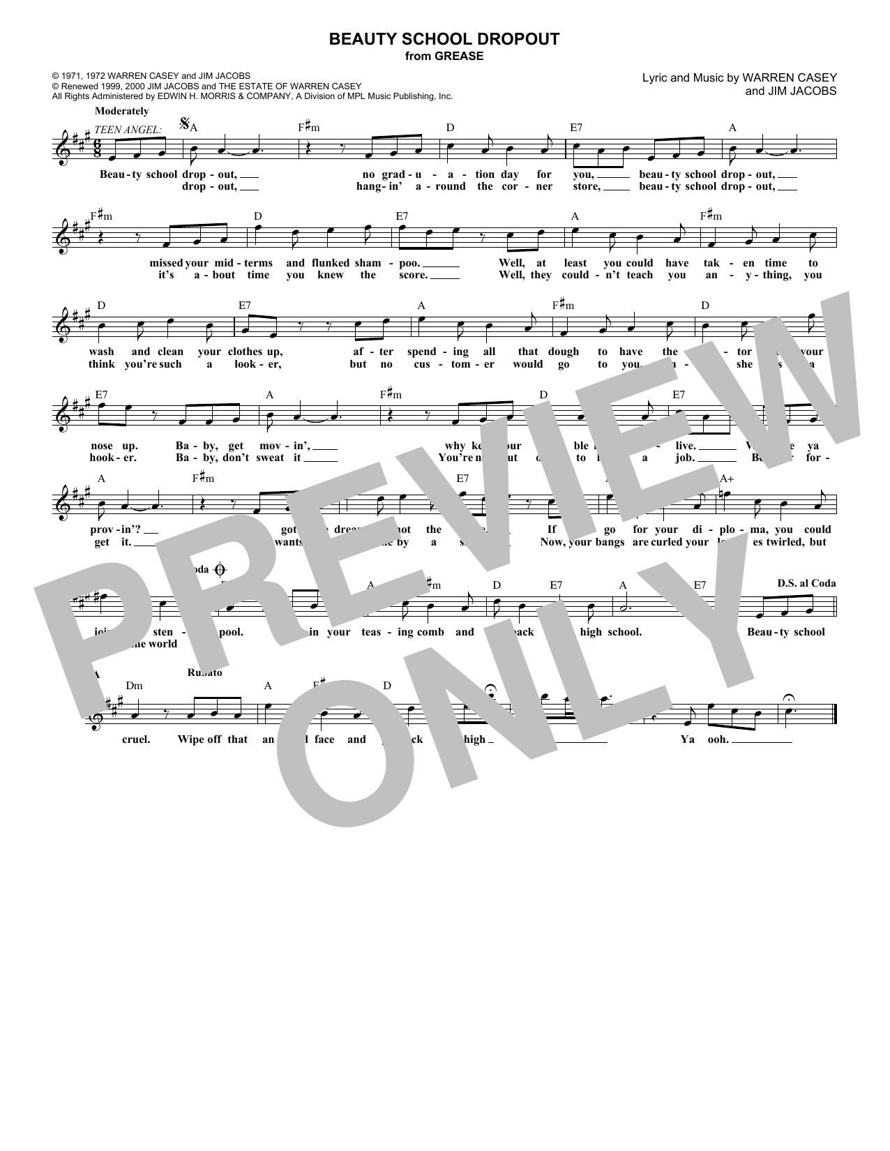 Learn to play Jim Jacobs Beauty School Dropout sheet music for Lead Sheet / Fake Book in minutes. Price: 5.9900$ Jim Jacobs Beauty School Dropout sheet music notes and chords arranged for Lead Sheet / Fake Book