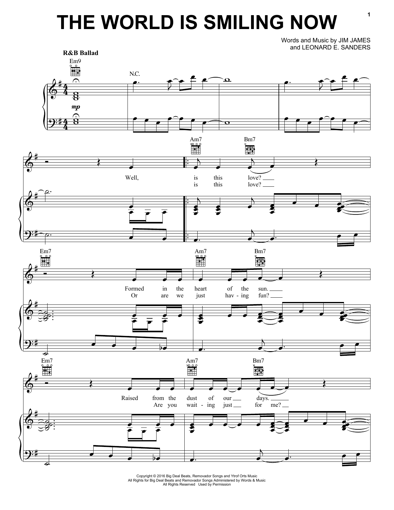 Learn to play Jim James The World Is Smiling Now sheet music for Piano, Vocal & Guitar Chords (Right-Hand Melody) in minutes. Price: 7.8900$ Jim James The World Is Smiling Now sheet music notes and chords arranged for Piano, Vocal & Guitar Chords (Right-Hand Melody)