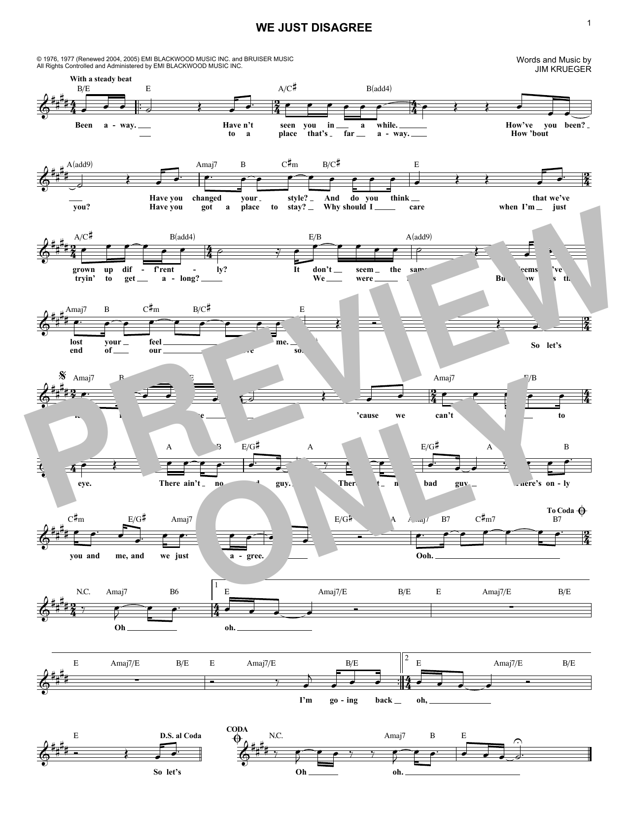 Jim Krueger We Just Disagree sheet music notes and chords. Download Printable PDF.