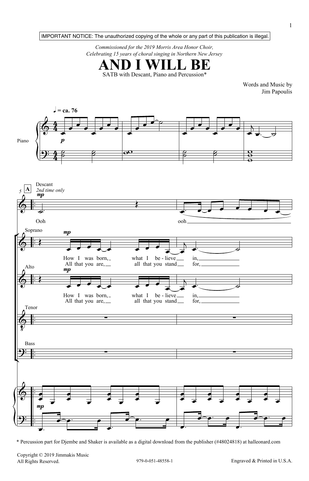 Learn to play Jim Papoulis And I Will Be sheet music for SATB Choir in minutes. Price: 3.9900$ Jim Papoulis And I Will Be sheet music notes and chords arranged for SATB Choir