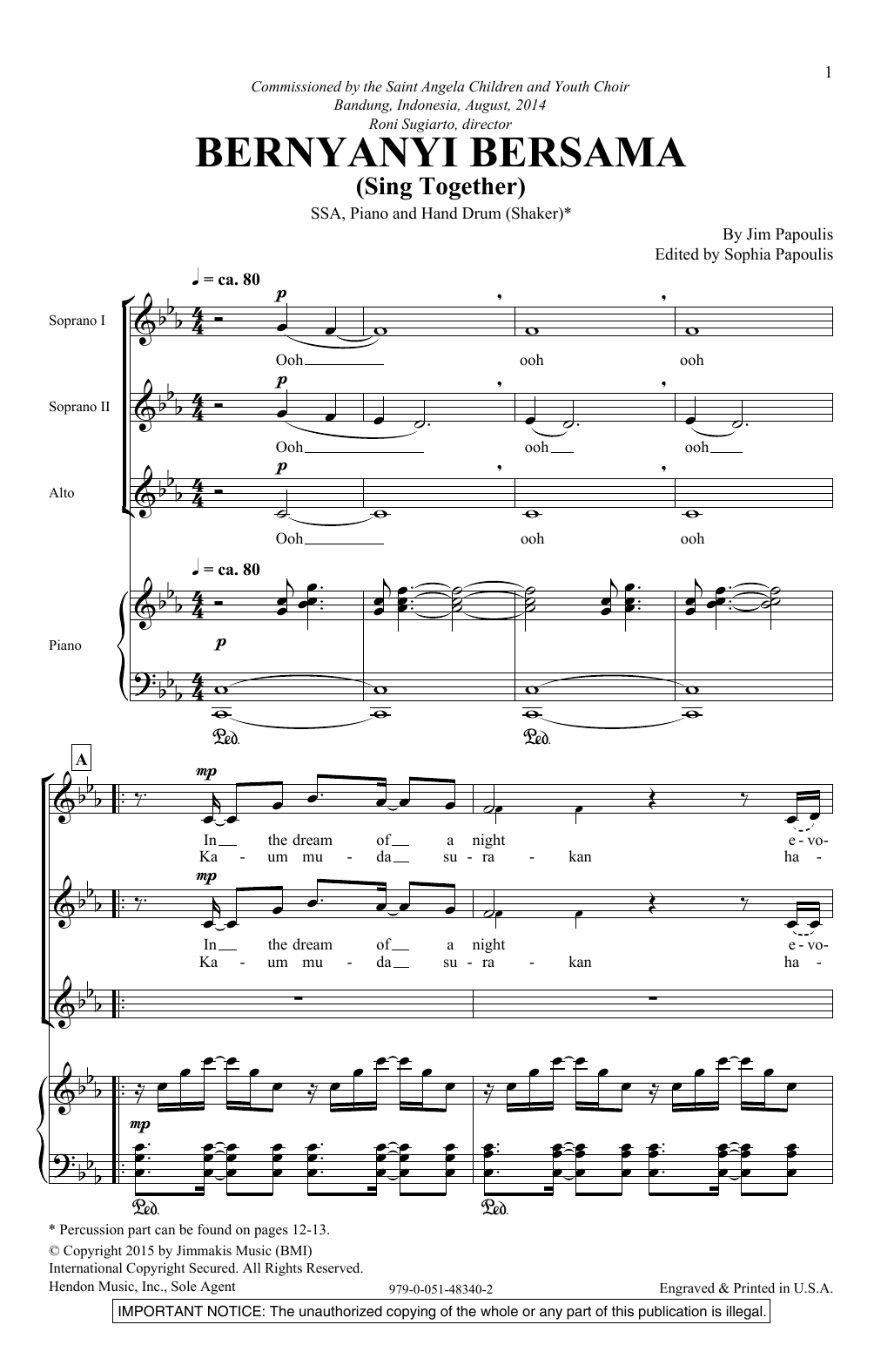 Jim Papoulis Bernyanyi Bersama sheet music notes and chords. Download Printable PDF.