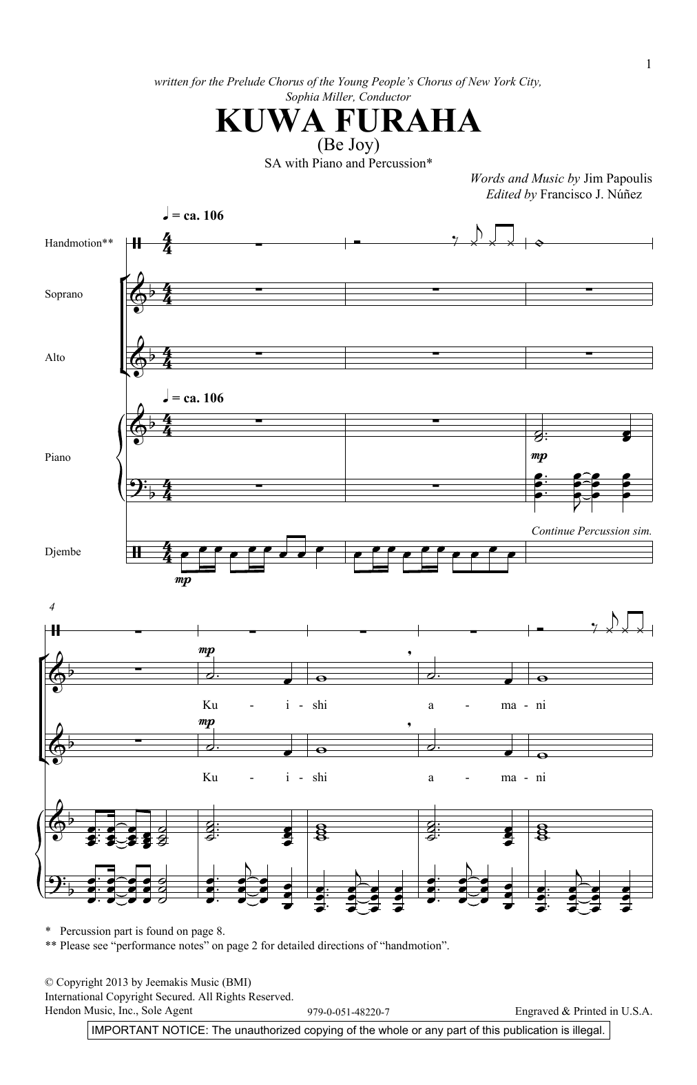 Jim Papoulis Kuwa Furaha sheet music notes and chords. Download Printable PDF.