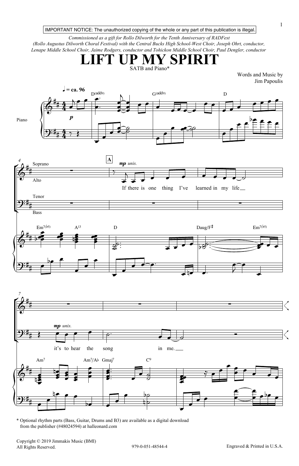 Learn to play Jim Papoulis Lift Up My Spirit sheet music for SATB Choir in minutes. Price: 3.9900$ Jim Papoulis Lift Up My Spirit sheet music notes and chords arranged for SATB Choir
