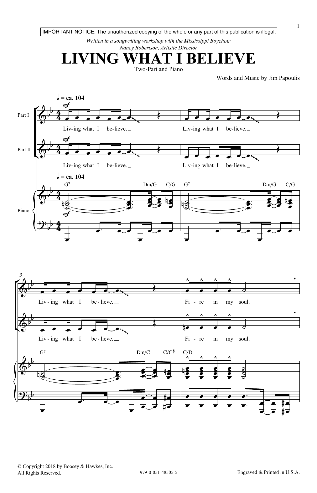 Learn to play Jim Papoulis Living What I Believe sheet music for 2-Part Choir in minutes. Price: 3.9900$ Jim Papoulis Living What I Believe sheet music notes and chords arranged for 2-Part Choir