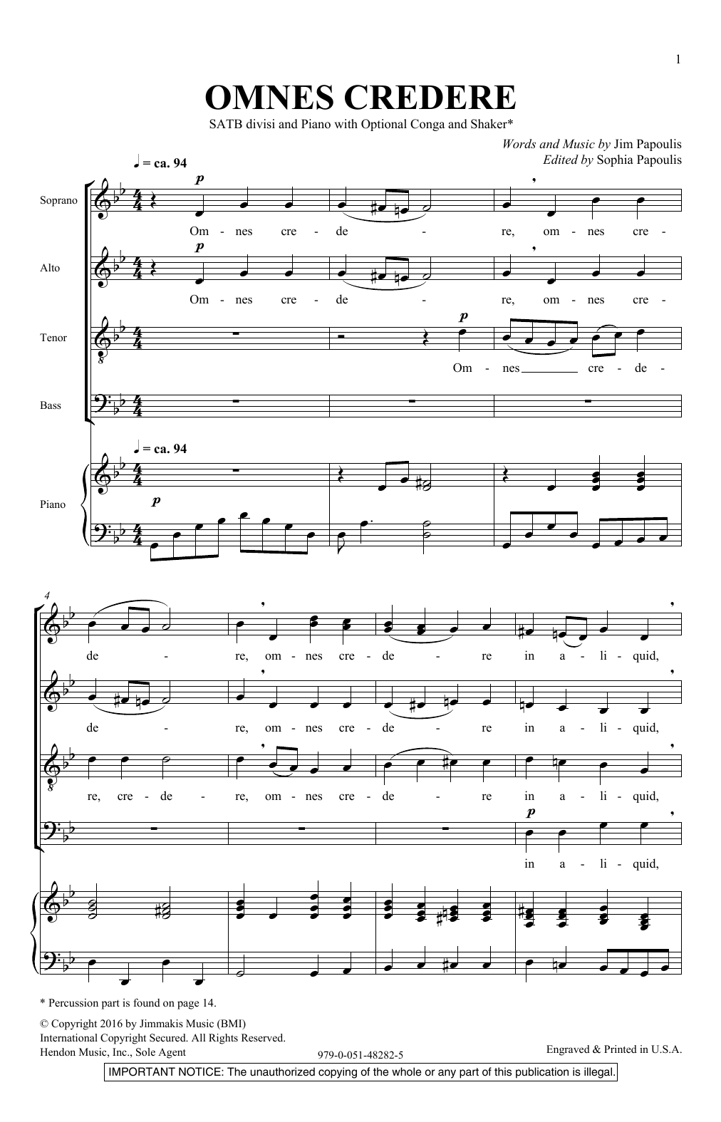 Jim Papoulis Omnes Credere sheet music notes and chords. Download Printable PDF.