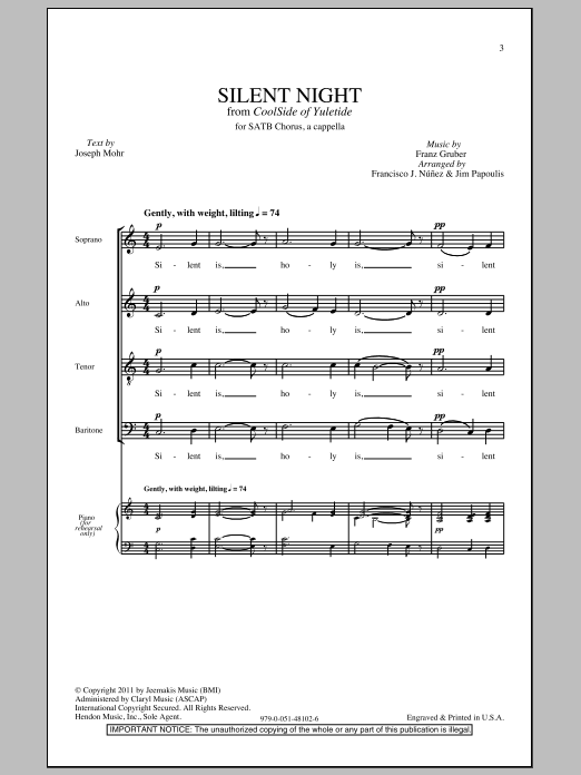 Jim Papoulis Silent Night sheet music notes and chords. Download Printable PDF.