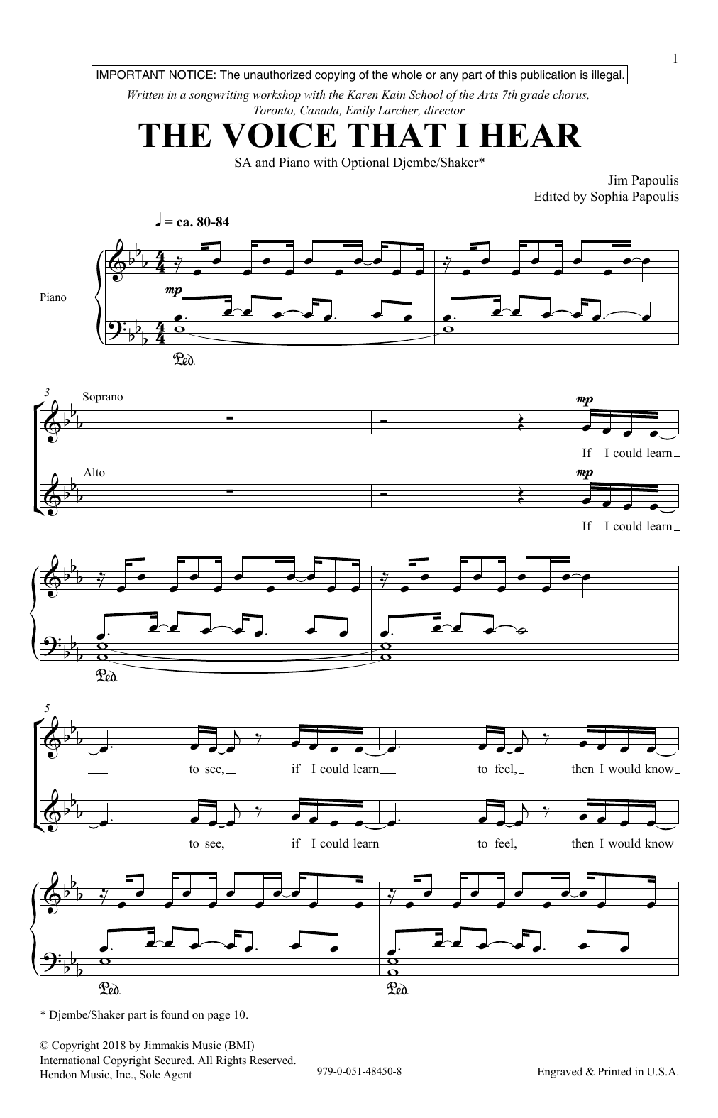 Learn to play Jim Papoulis The Voice That I Hear sheet music for 2-Part Choir in minutes. Price: 3.9900$ Jim Papoulis The Voice That I Hear sheet music notes and chords arranged for 2-Part Choir