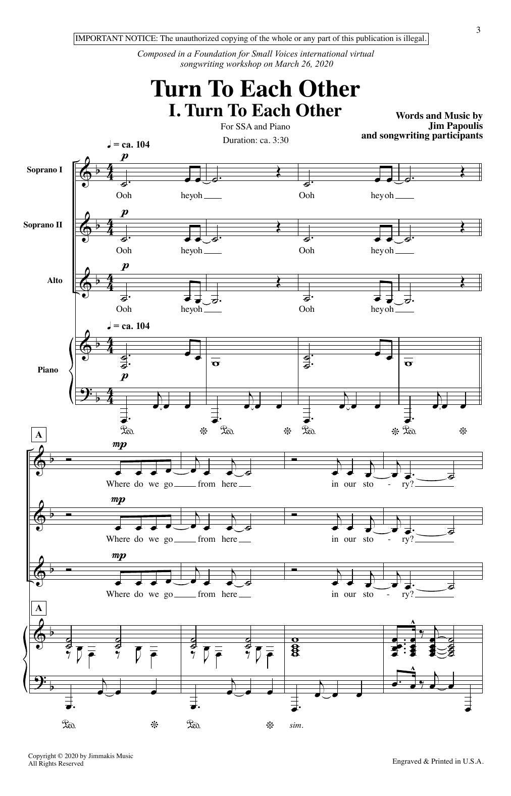 Jim Papoulis Turn To Each Other sheet music notes and chords arranged for SSA Choir