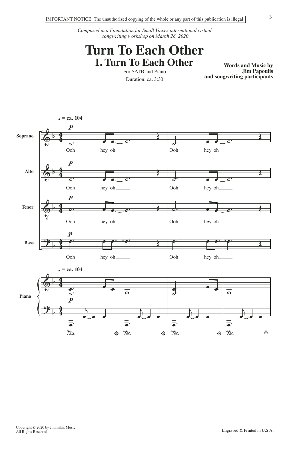 Learn to play Jim Papoulis Turn To Each Other (Collection) sheet music for SATB Choir in minutes. Price: 3.9900$ Jim Papoulis Turn To Each Other (Collection) sheet music notes and chords arranged for SATB Choir