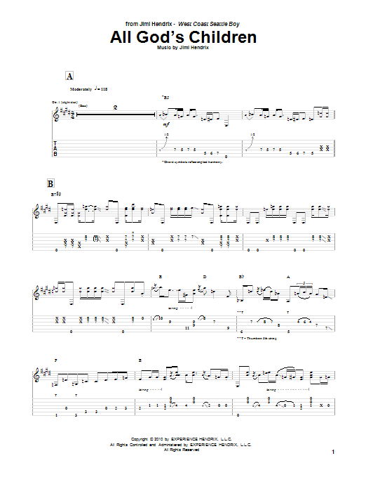Learn to play Jimi Hendrix All God's Children sheet music for Guitar Tab in minutes. Jimi Hendrix All God's Children sheet music notes and chords. Download Printable PDF.