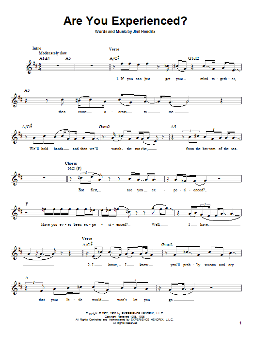 Learn to play Jimi Hendrix Are You Experienced? sheet music for Guitar Tab in minutes. Price: 7.8900$ Jimi Hendrix Are You Experienced? sheet music notes and chords arranged for Guitar Tab
