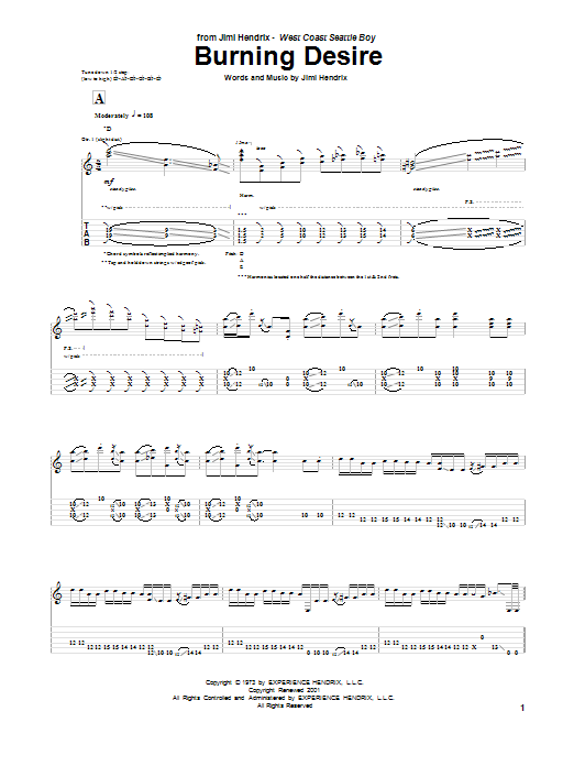 Jimi Hendrix Burning Desire sheet music notes and chords. Download Printable PDF.