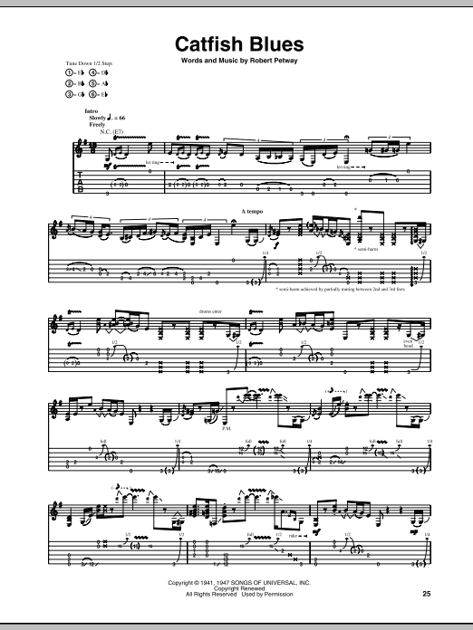 Jimi Hendrix Catfish Blues sheet music notes and chords. Download Printable PDF.