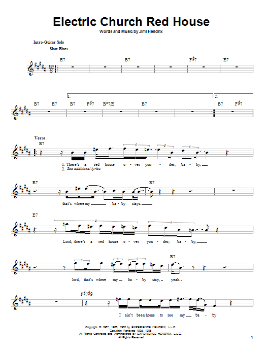 flise Helt tør Mig selv Jimi Hendrix "Electric Church Red House" Sheet Music PDF Notes, Chords |  Blues Score Bass Guitar Tab Download Printable. SKU: 150148