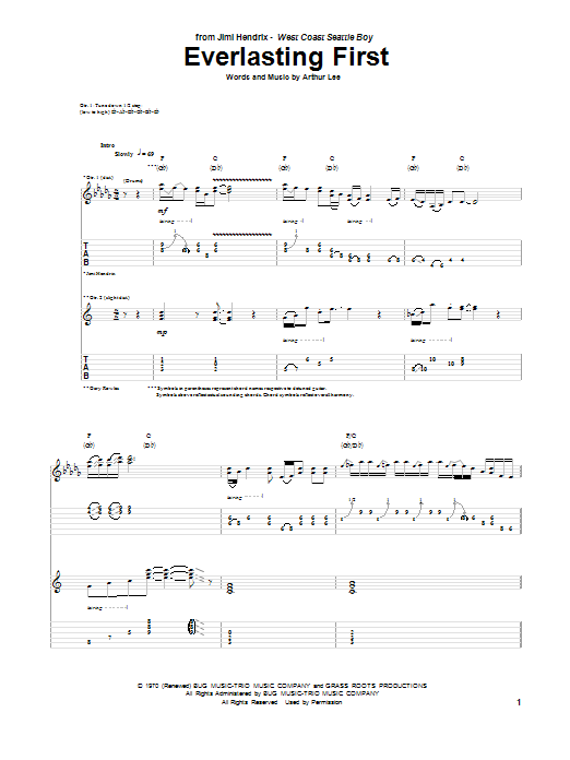 Jimi Hendrix Everlasting First sheet music notes and chords. Download Printable PDF.