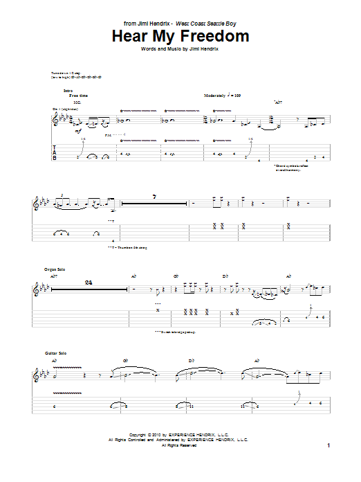 Jimi Hendrix Hear My Freedom sheet music notes and chords. Download Printable PDF.