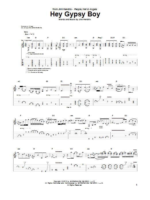 Jimi Hendrix Hey Gypsy Boy sheet music notes and chords. Download Printable PDF.