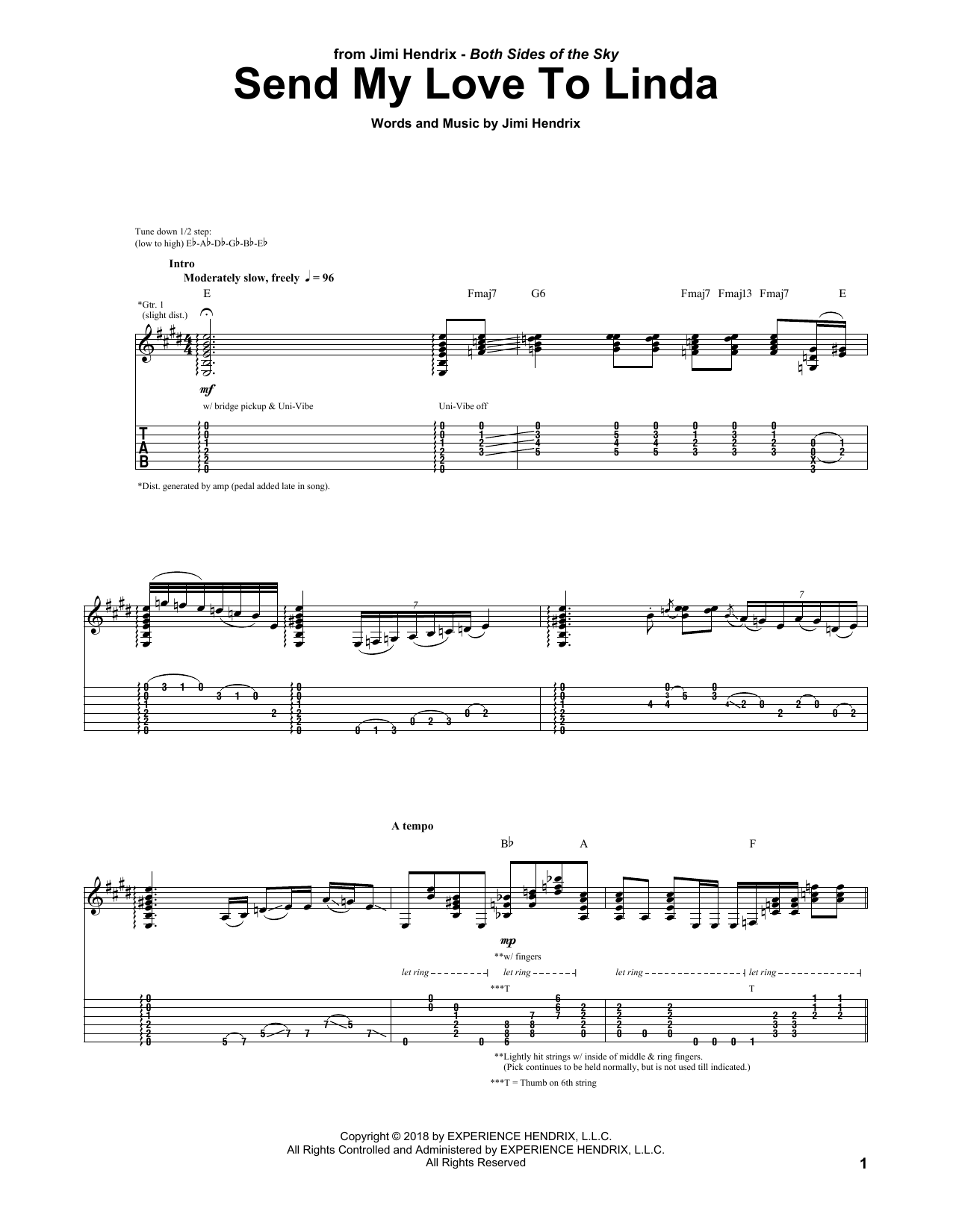 Jimi Hendrix Send My Love To Linda Sheet Music Pdf Notes Chords Pop Score Guitar Tab Download Printable Sku 252856