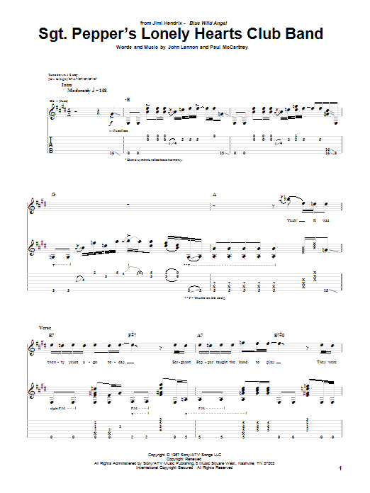 Jimi Hendrix All Along The Watchtower Tab Pdf Jimi Hendrix Sgt Pepper S Lonely Hearts Club Band Sheet Music