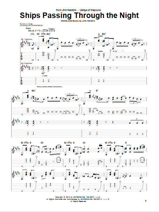 Learn to play Jimi Hendrix Ships Passing Through The Night sheet music for Guitar Tab in minutes. Price: 7.8900$ Jimi Hendrix Ships Passing Through The Night sheet music notes and chords arranged for Guitar Tab
