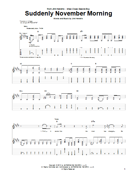 Learn to play Jimi Hendrix Suddenly November Morning sheet music for Guitar Tab in minutes. Jimi Hendrix Suddenly November Morning sheet music notes and chords. Download Printable PDF.