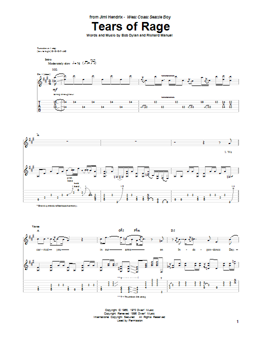 Learn to play Jimi Hendrix Tears Of Rage sheet music for Guitar Tab in minutes. Price: 7.8900$ Jimi Hendrix Tears Of Rage sheet music notes and chords arranged for Guitar Tab