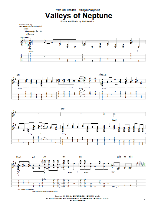 Learn to play Jimi Hendrix Valleys Of Neptune sheet music for Guitar Tab in minutes. Price: 7.8900$ Jimi Hendrix Valleys Of Neptune sheet music notes and chords arranged for Guitar Tab