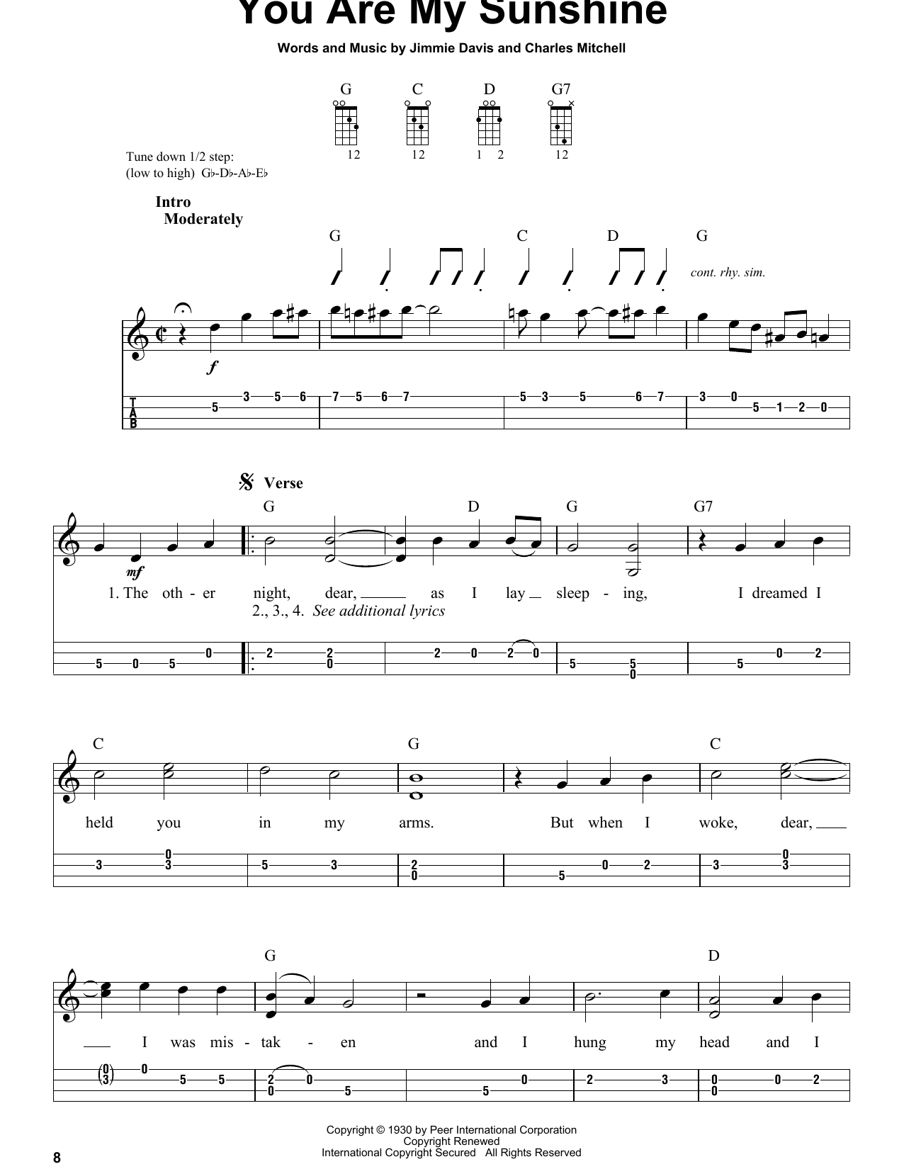 Jimmie Davis You Are My Sunshine sheet music notes and chords. Download Printable PDF.