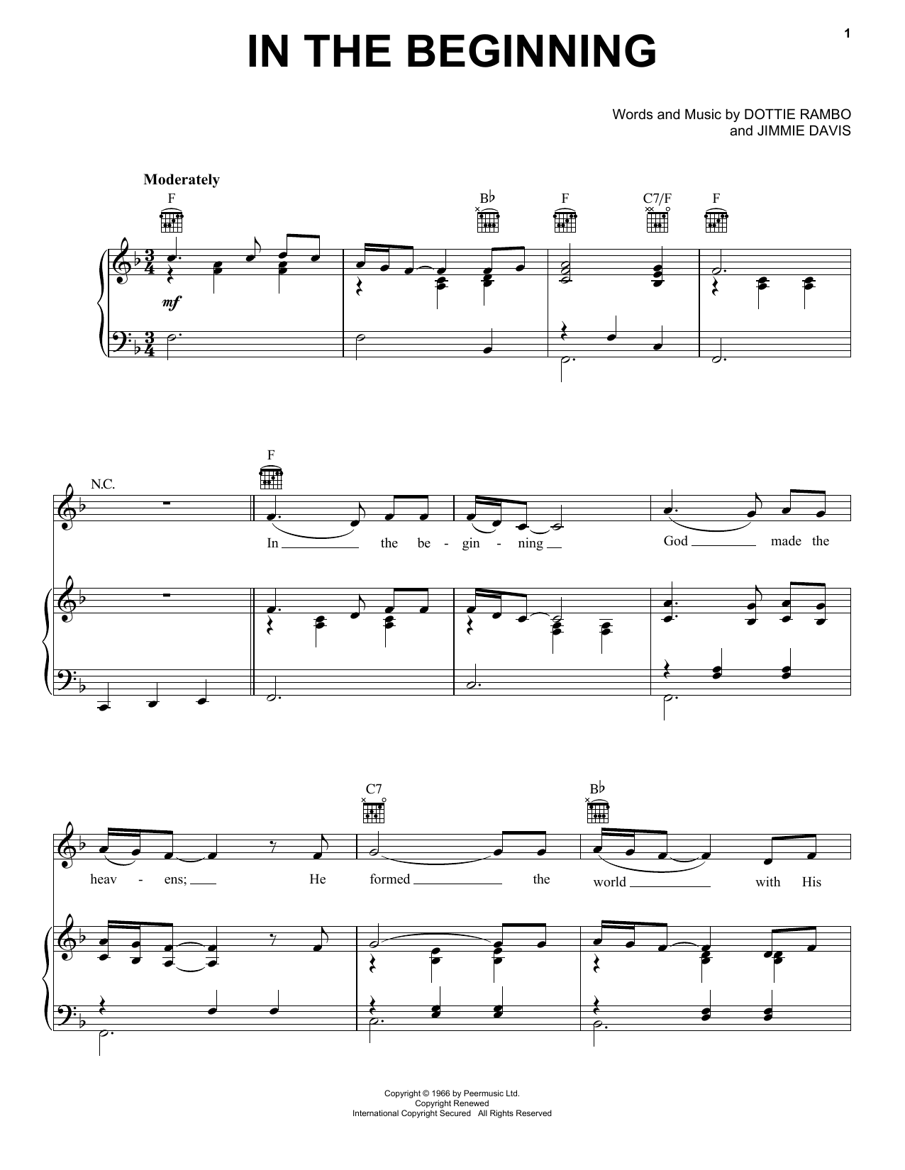 Jimmie Davis In The Beginning sheet music notes and chords. Download Printable PDF.