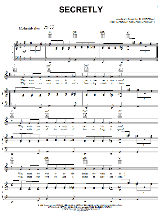 Jimmie Rodgers Secretly sheet music notes and chords. Download Printable PDF.