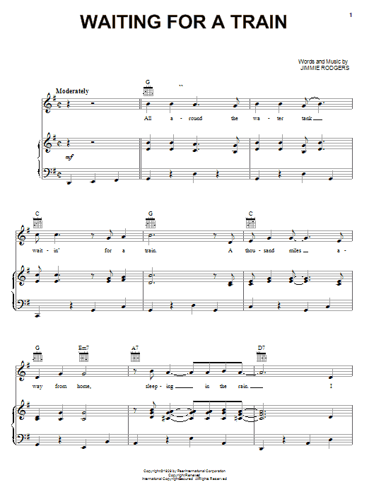 Learn to play Jimmie Rodgers Waiting For A Train sheet music for Piano, Vocal & Guitar (Right-Hand Melody) in minutes. Jimmie Rodgers Waiting For A Train sheet music notes and chords