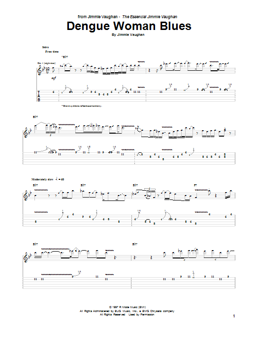 Jimmie Vaughan Dengue Woman Blues sheet music notes and chords. Download Printable PDF.