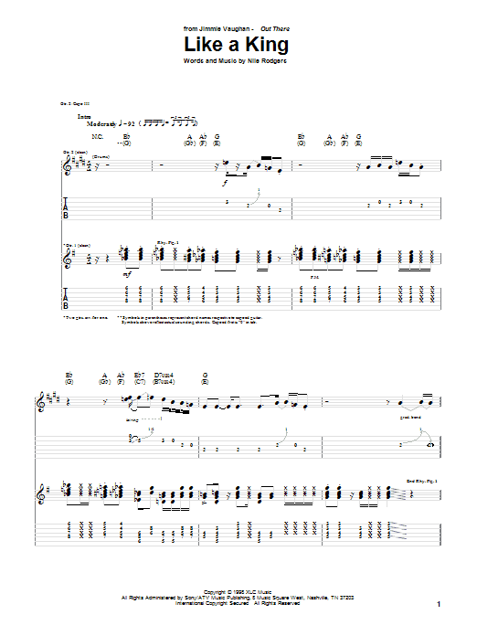 Jimmie Vaughan Like A King sheet music notes and chords. Download Printable PDF.