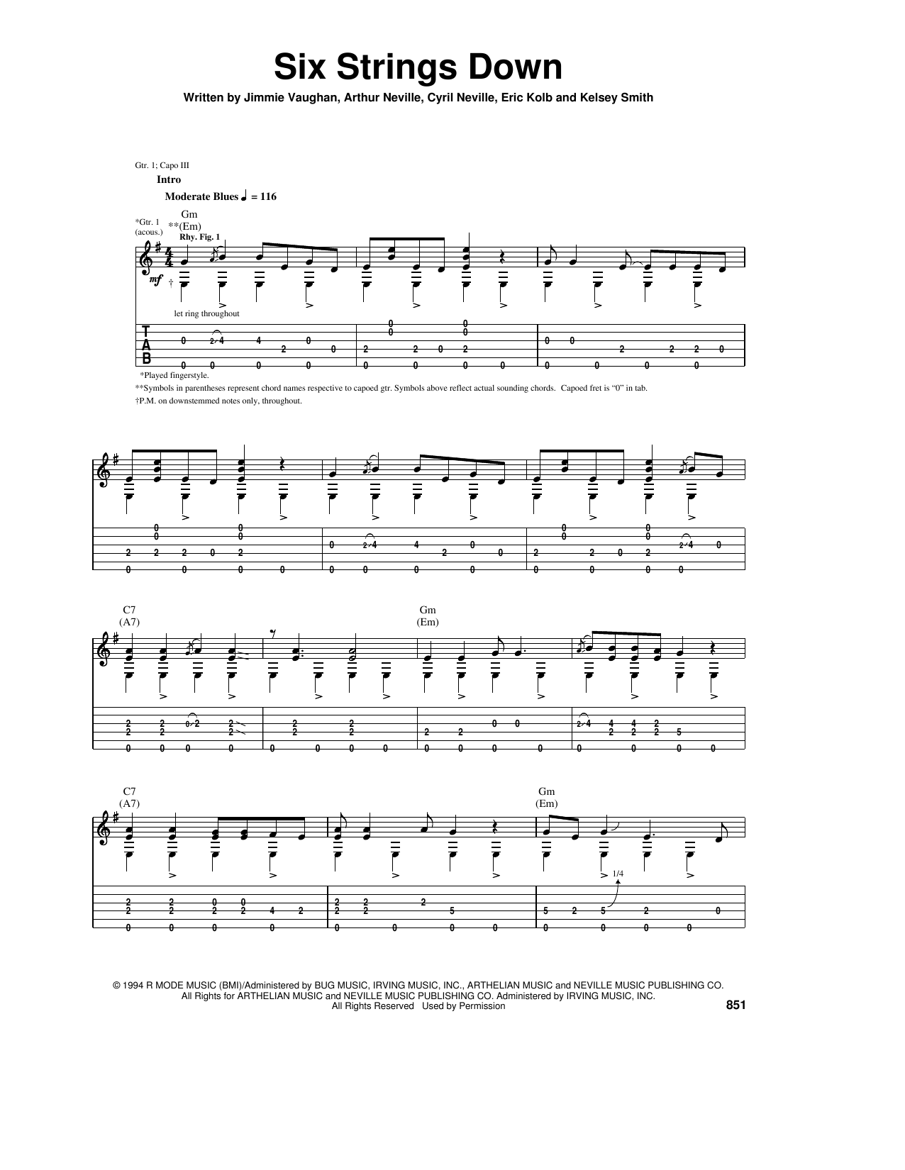 Jimmie Vaughan Six Strings Down sheet music notes and chords. Download Printable PDF.