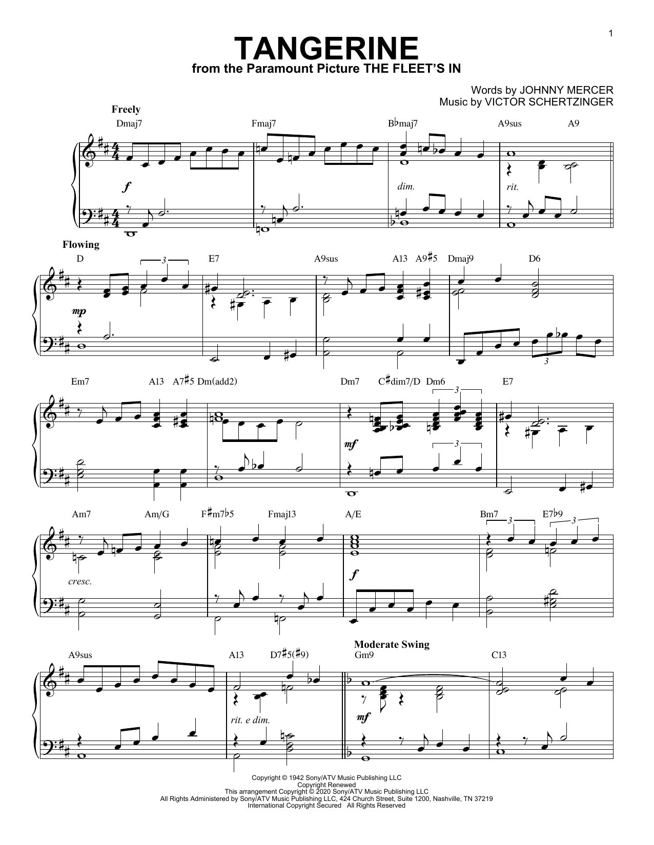 Jimmy Dorsey & His Orchestra Tangerine [Jazz version] (arr. Brent Edstrom) sheet music notes and chords. Download Printable PDF.