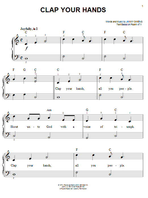 Jimmy Owens Clap Your Hands sheet music notes and chords. Download Printable PDF.