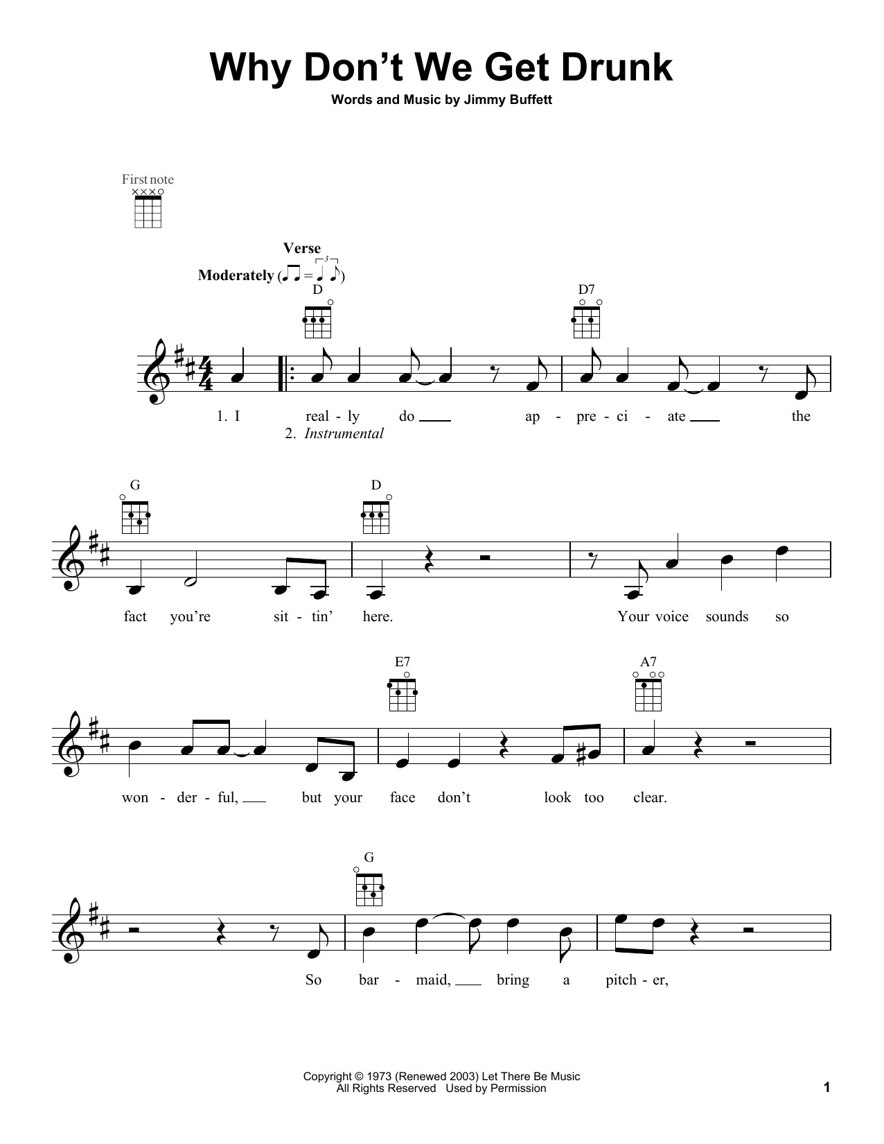 Learn to play Jimmy Buffett Why Don't We Get Drunk sheet music for Ukulele in minutes. Jimmy Buffett Why Don't We Get Drunk sheet music notes and chords. Download Printable PDF.